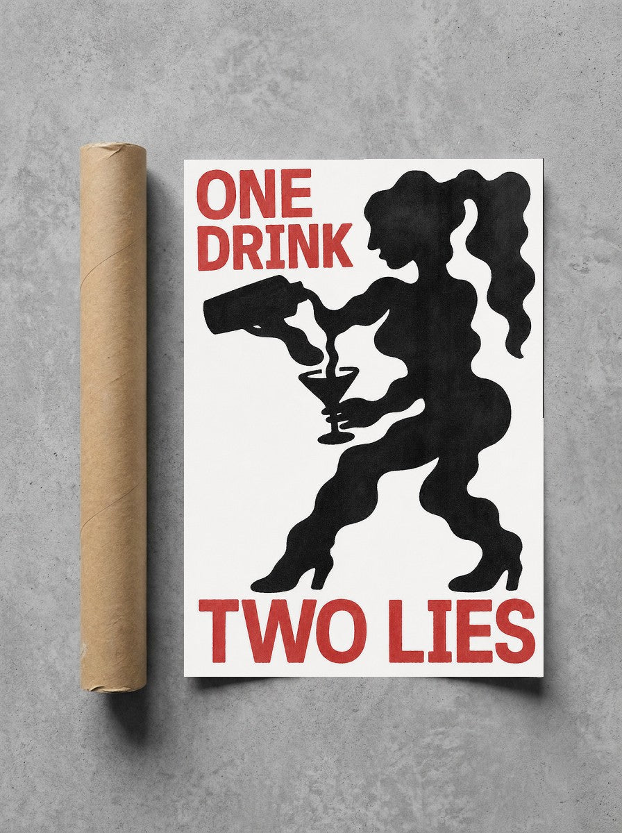 One Drink, Two Lies rolled in a Drunk Dame shipping tube, ready to ship.
