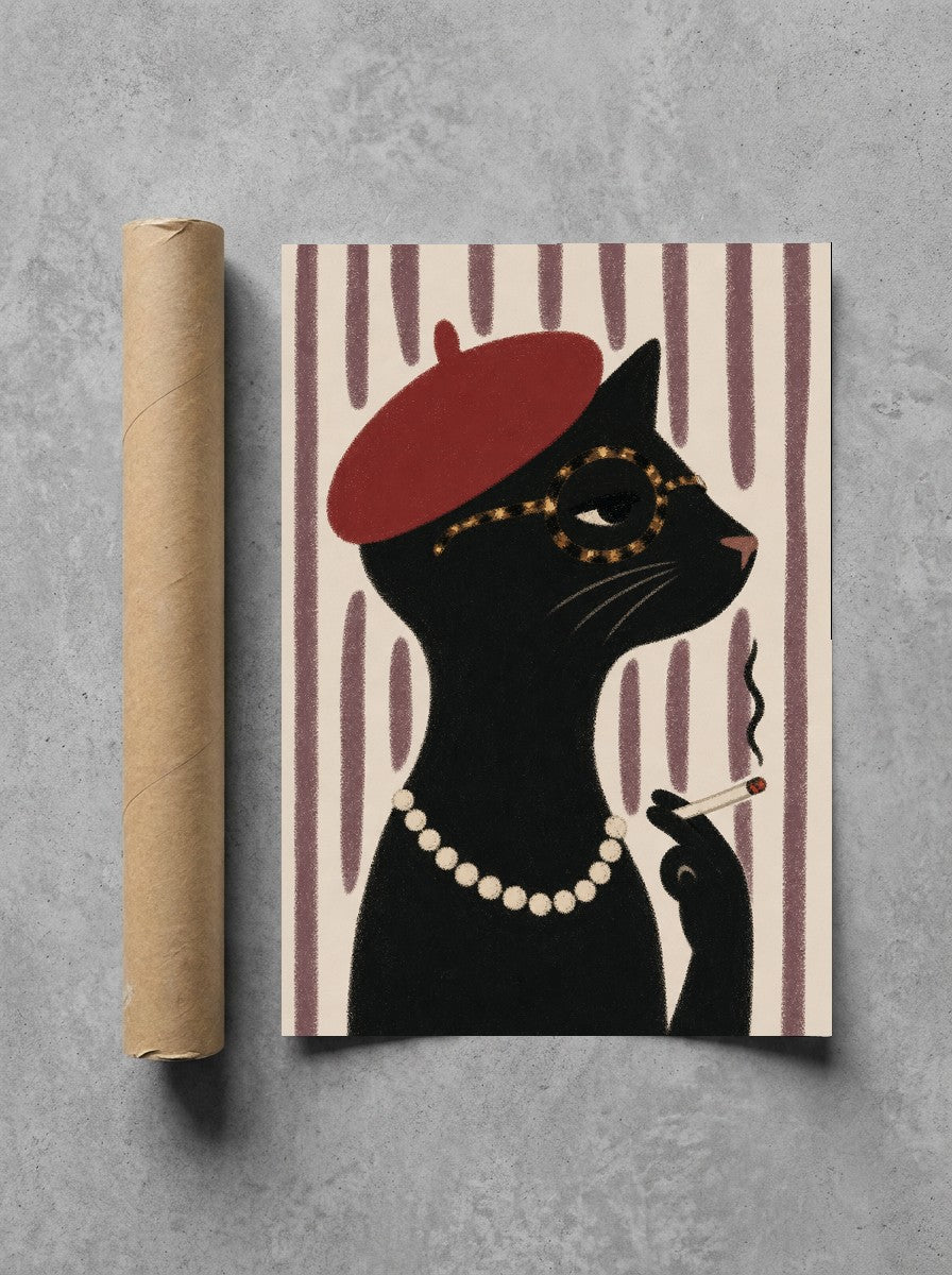 Cat, Red Beret rolled in a Drunk Dame shipping tube, ready to ship.