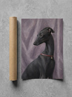 Black Greyhound, Red Collar rolled in a Drunk Dame shipping tube, ready to ship.