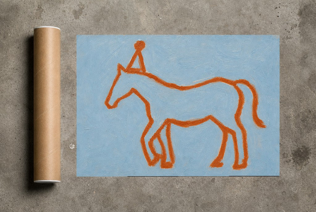 Line Horse, Party Hat, print and shipping tube