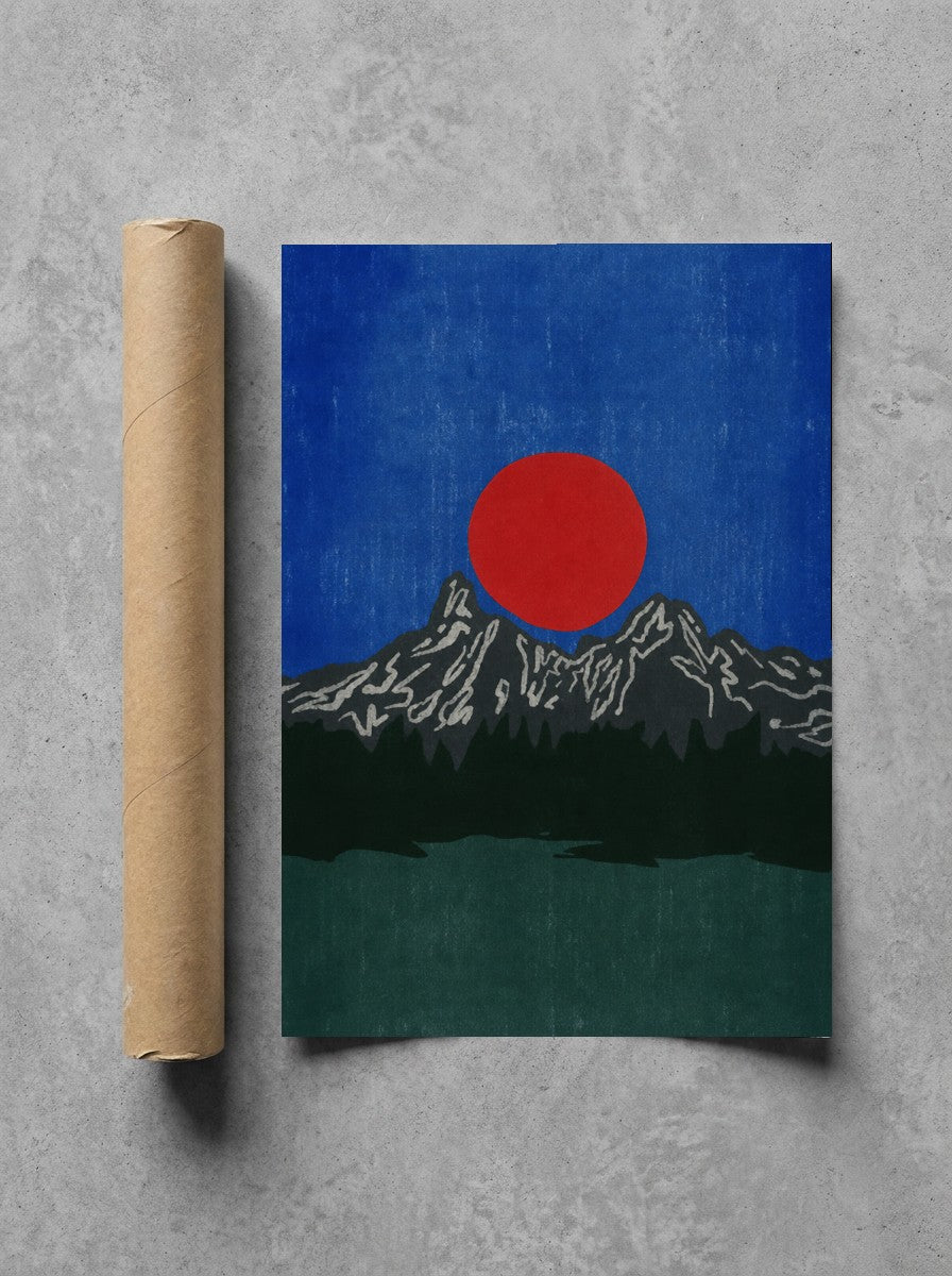 Red Sun, Charcoal Range rolled in a Drunk Dame shipping tube, ready to ship.