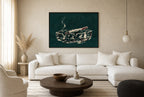 Oversized Ashtray, Teal leaning at the baseboard of a sunlit living room.