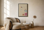 Oversized Quiet Marks, Cream leaning at the baseboard of a sunlit living room.