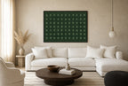 Oversized Sage Dots, Forest leaning at the baseboard of a sunlit living room.