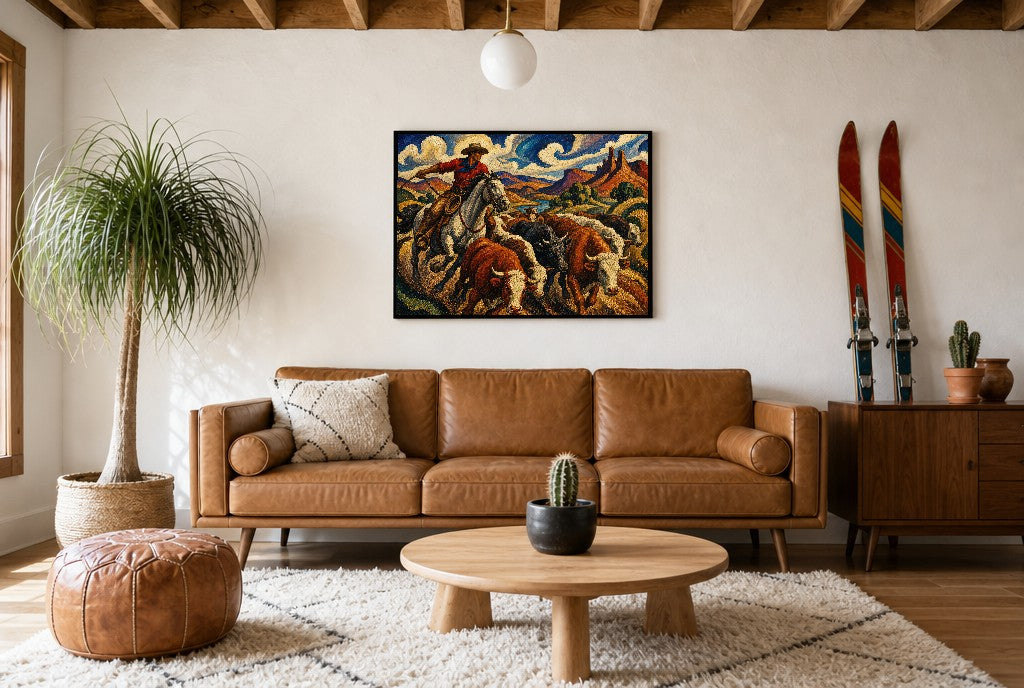 Moving the Herd, above mid-century console