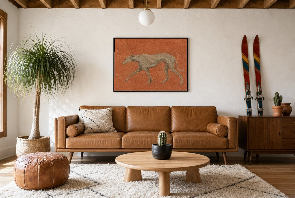 Flat Greyhound, above mid-century console