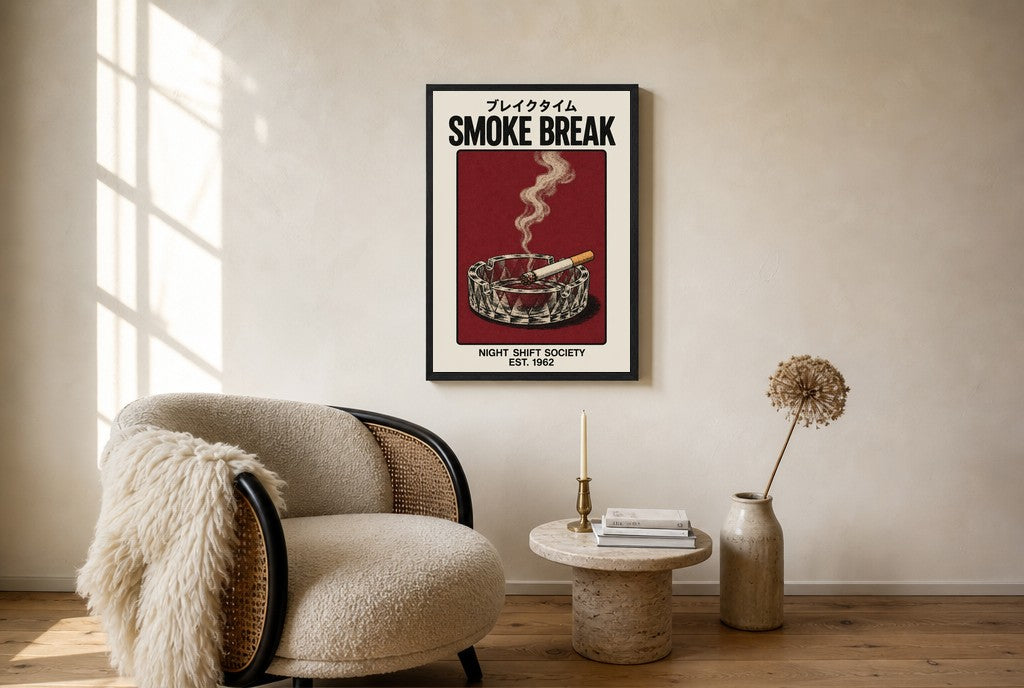 Oversized Smoke Break, 1962 leaning at the baseboard of a sunlit living room.