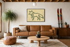 Line Fox in Scarf, above mid-century console