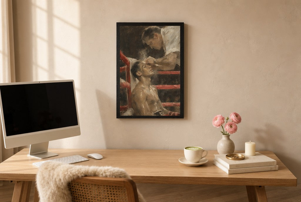 Between Rounds, above mid-century console