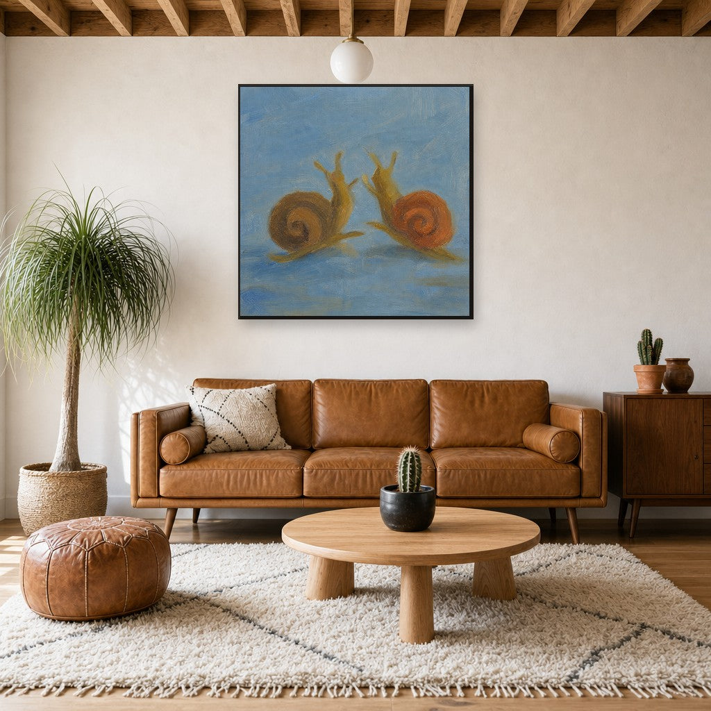 Two Snails, above mid-century console