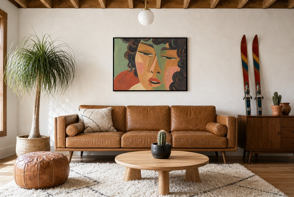 Two Minds, One Wall, above mid-century console