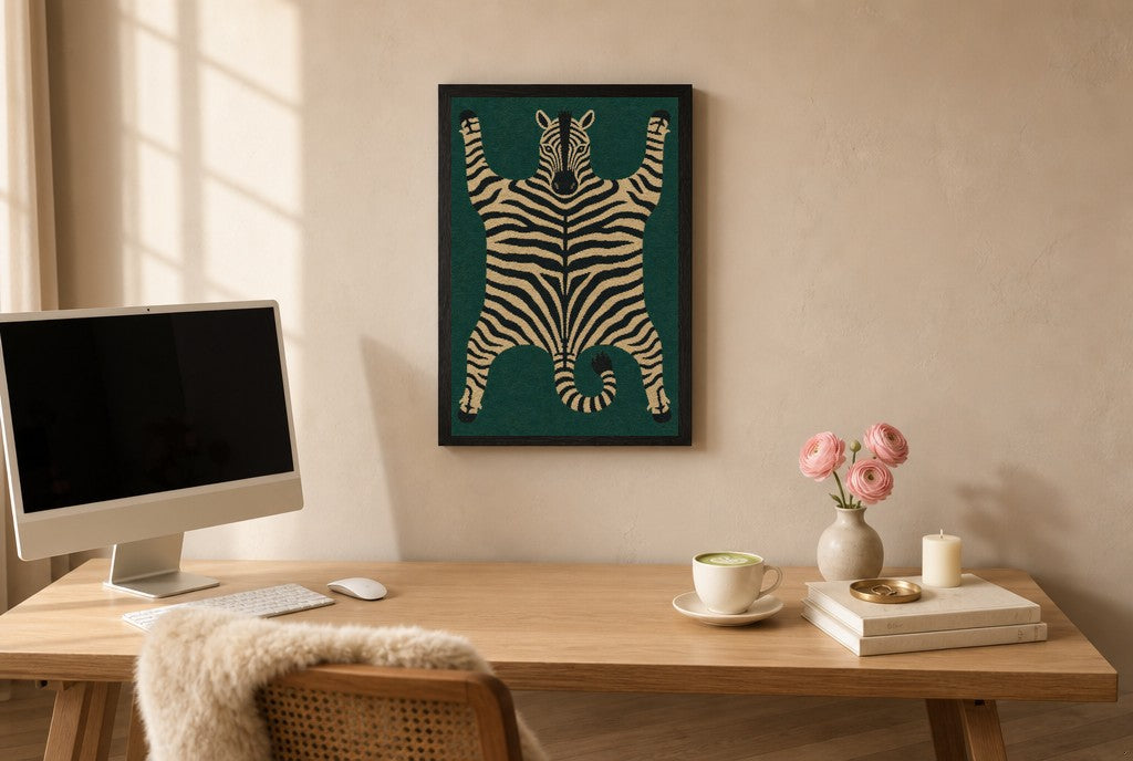 Tiger Skin, Faux Obviously, above mid-century console