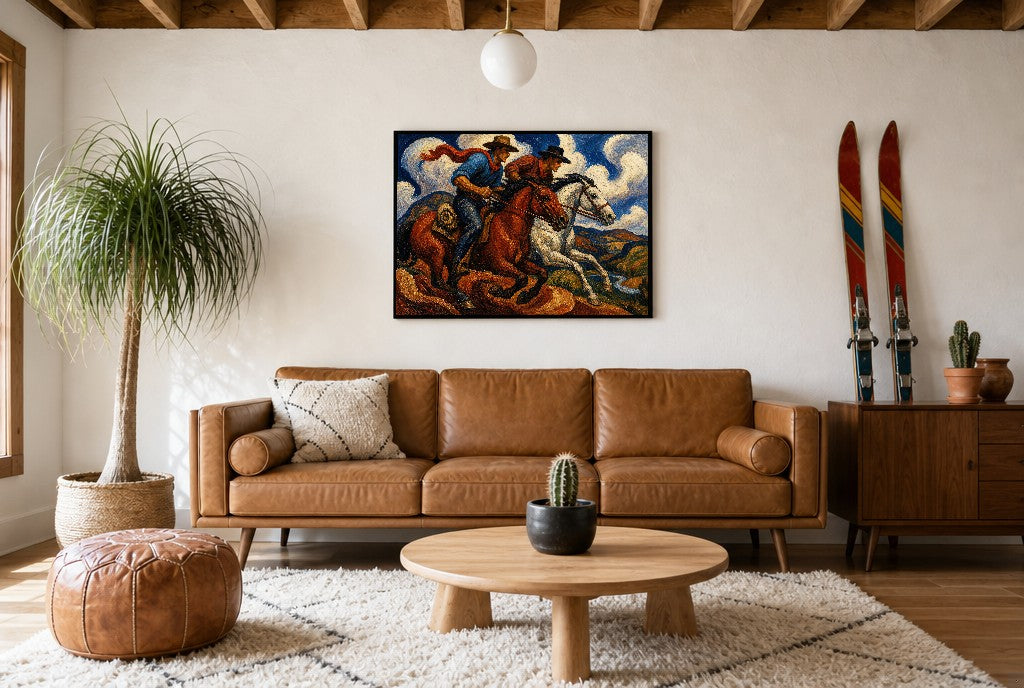 Neck and Neck, above mid-century console