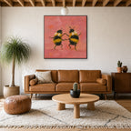 Two Bees, above mid-century console