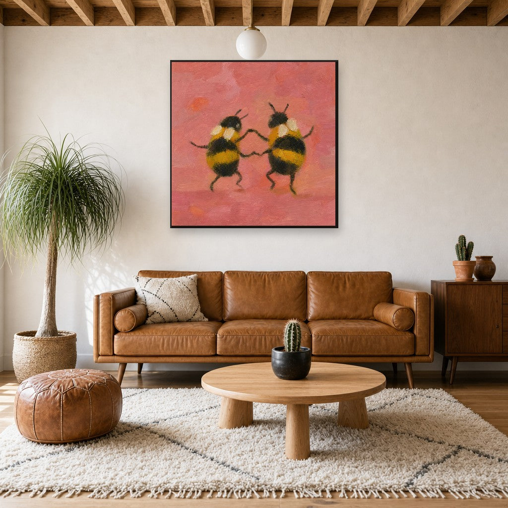 Two Bees, above mid-century console