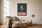 Oversized Pointe, Teal Wall leaning at the baseboard of a sunlit living room.