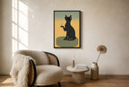 Oversized Cat, Martini, Sunglasses leaning at the baseboard of a sunlit living room.