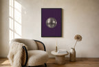 Oversized Disco Ball, Purple leaning at the baseboard of a sunlit living room.