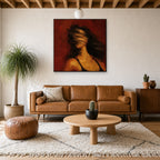 Hair Whip, Oxblood Wash, above mid-century console