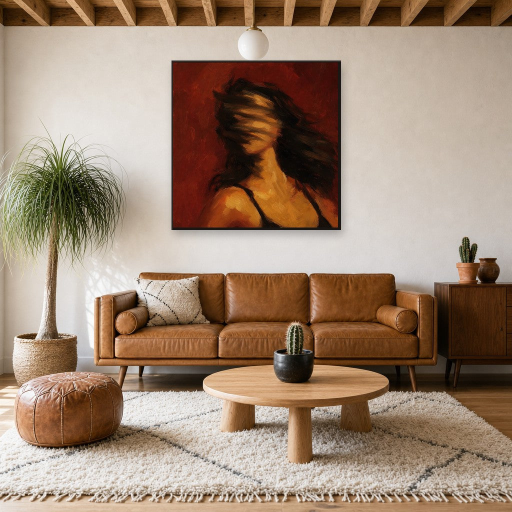 Hair Whip, Oxblood Wash, above mid-century console