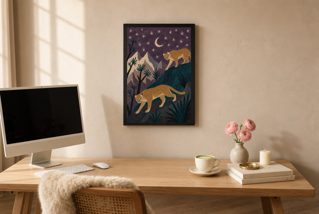Leopards, Loose, above mid-century console