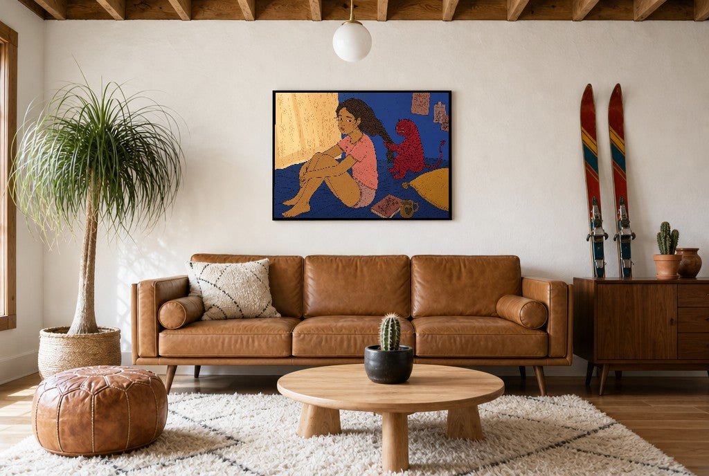 Bad Influence, above mid-century console