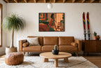 Out the Door in Coral, above mid-century console