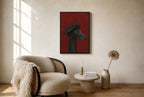 Oversized Greyhound, Black Beret leaning at the baseboard of a sunlit living room.