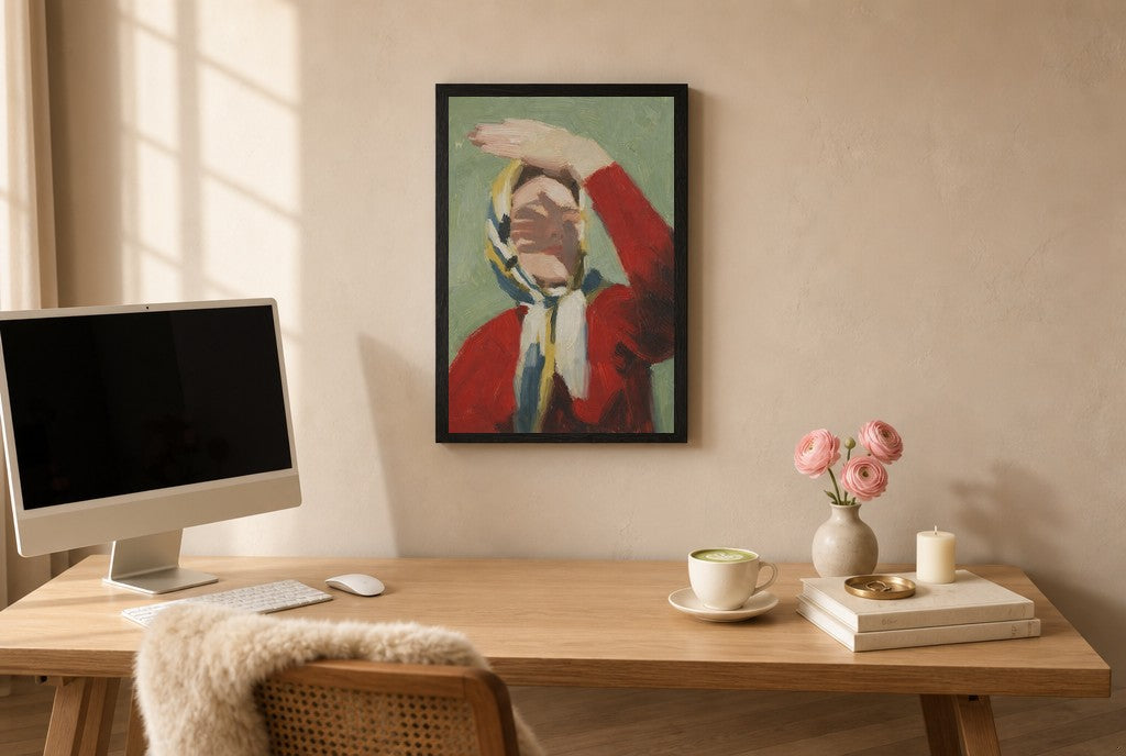Red Jacket, Sage, above mid-century console