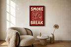 Oversized Smoke Break leaning at the baseboard of a sunlit living room.