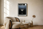 Oversized Martini Recipe leaning at the baseboard of a sunlit living room.