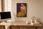Mustard Dress, Plum, above mid-century console