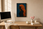 Copper Hair, Teal, above mid-century console