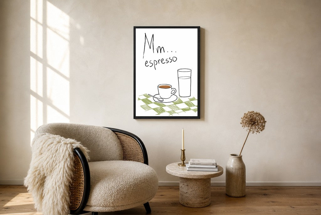 Oversized Mm Espresso leaning at the baseboard of a sunlit living room.