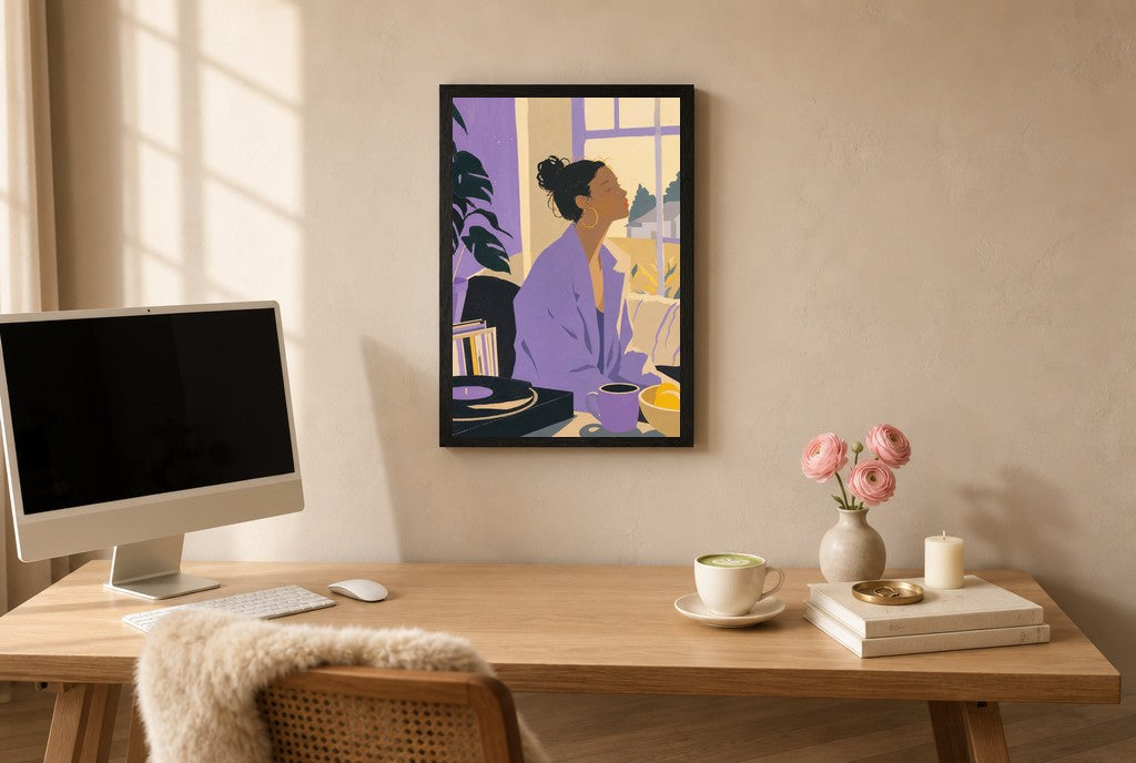 Vinyl and Lavender, above mid-century console