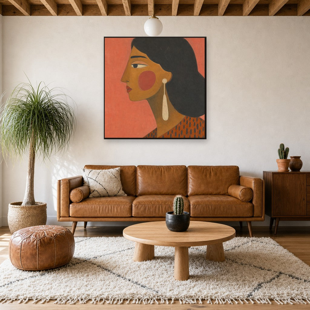 Profile in Coral, above mid-century console