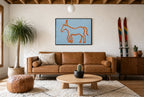 Line Horse, Party Hat, above mid-century console
