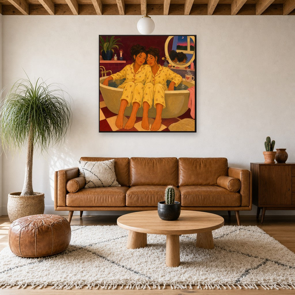Leopard on the Shoulder, above mid-century console