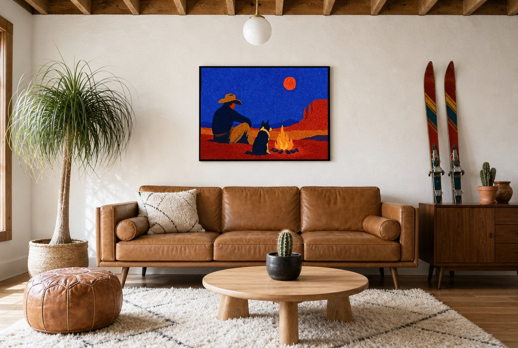 Two by the Fire, above mid-century console