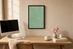 Framed Calm Sea, Two of Us hung above a mid-century walnut console with ceramics.