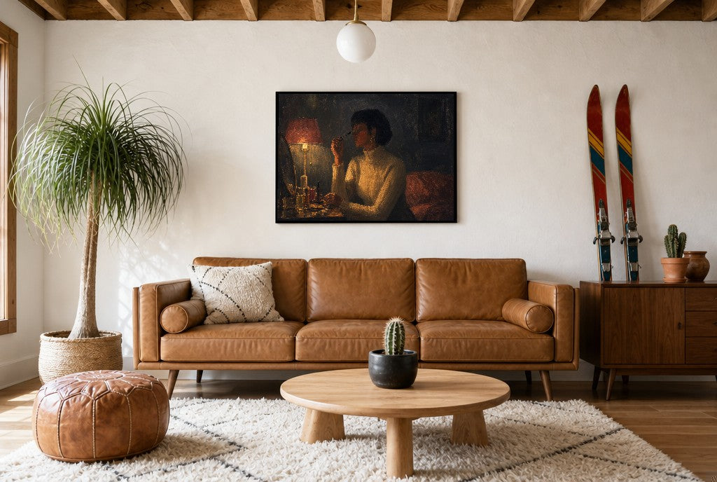 By Lamplight, above mid-century console