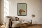Oversized Whippet, Cigarette leaning at the baseboard of a sunlit living room.