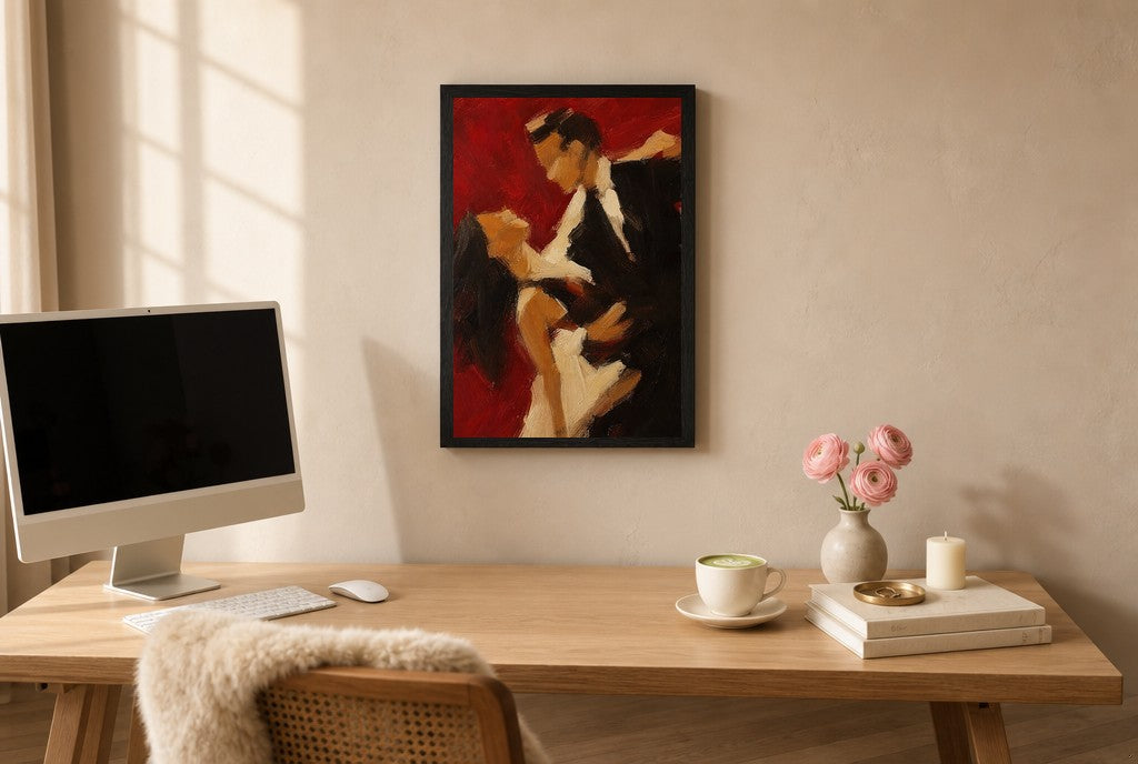 Couple, Red Ground, above mid-century console