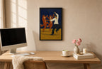 White Shirt, Red Foxes, above mid-century console