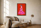 Oversized Polka in Motion leaning at the baseboard of a sunlit living room.