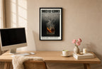 Framed Smoked Old Fashioned hung above a mid-century walnut console with ceramics.
