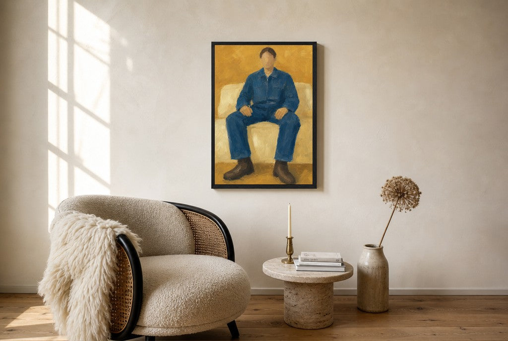 Denim Workwear, Ochre, floor-leaning in living room