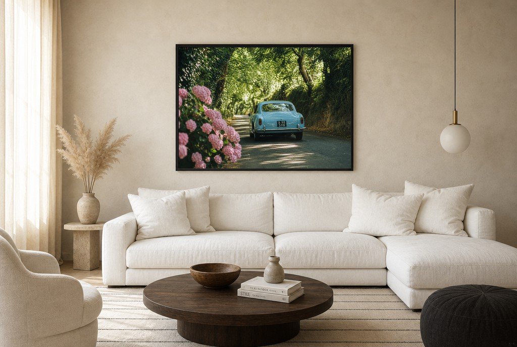 Blue Car, Pink Bloom, living room