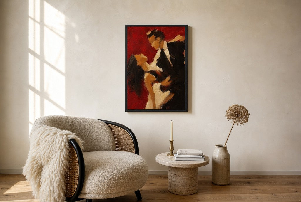 Couple, Red Ground, floor-leaning in living room