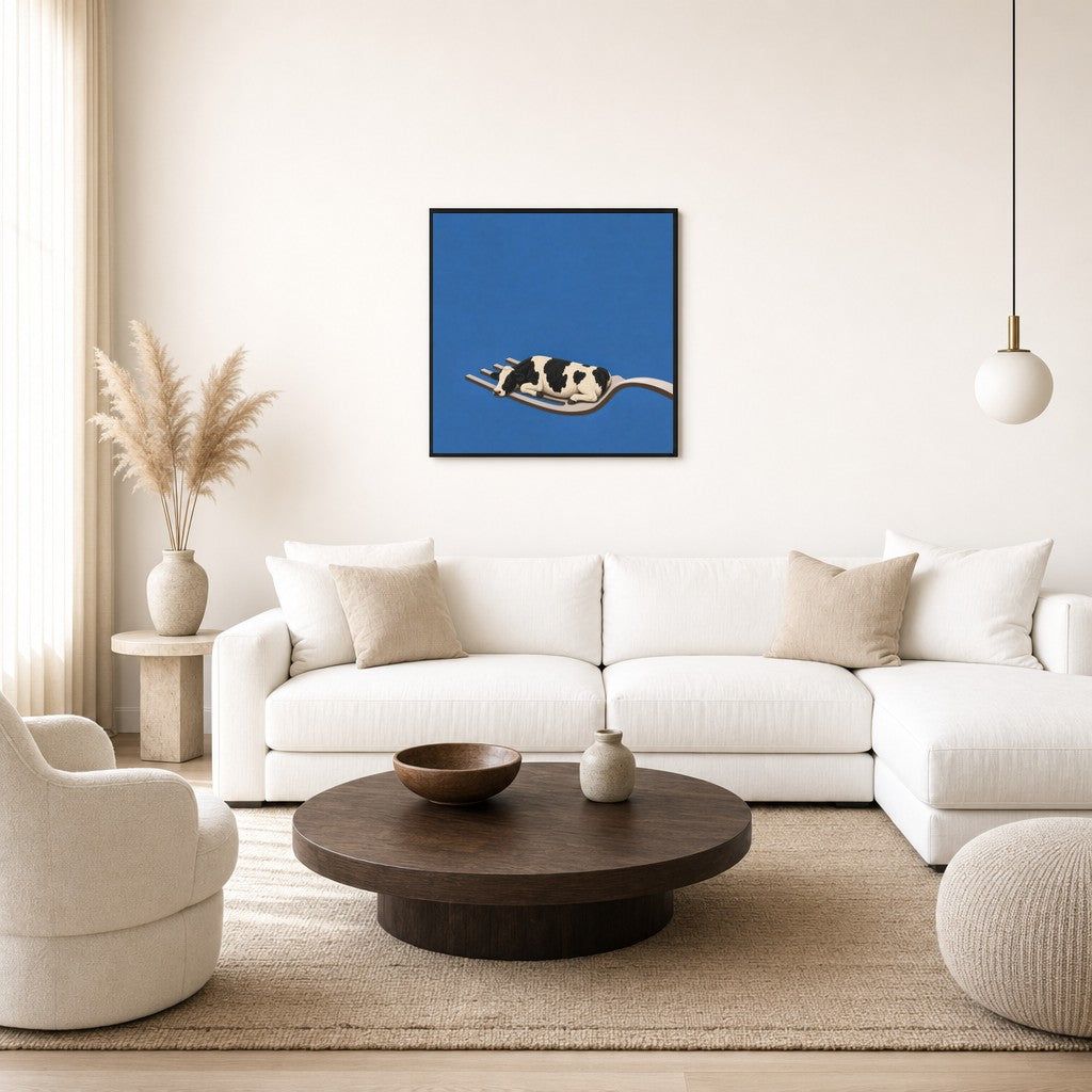 Oversized House Special leaning at the baseboard of a sunlit living room.